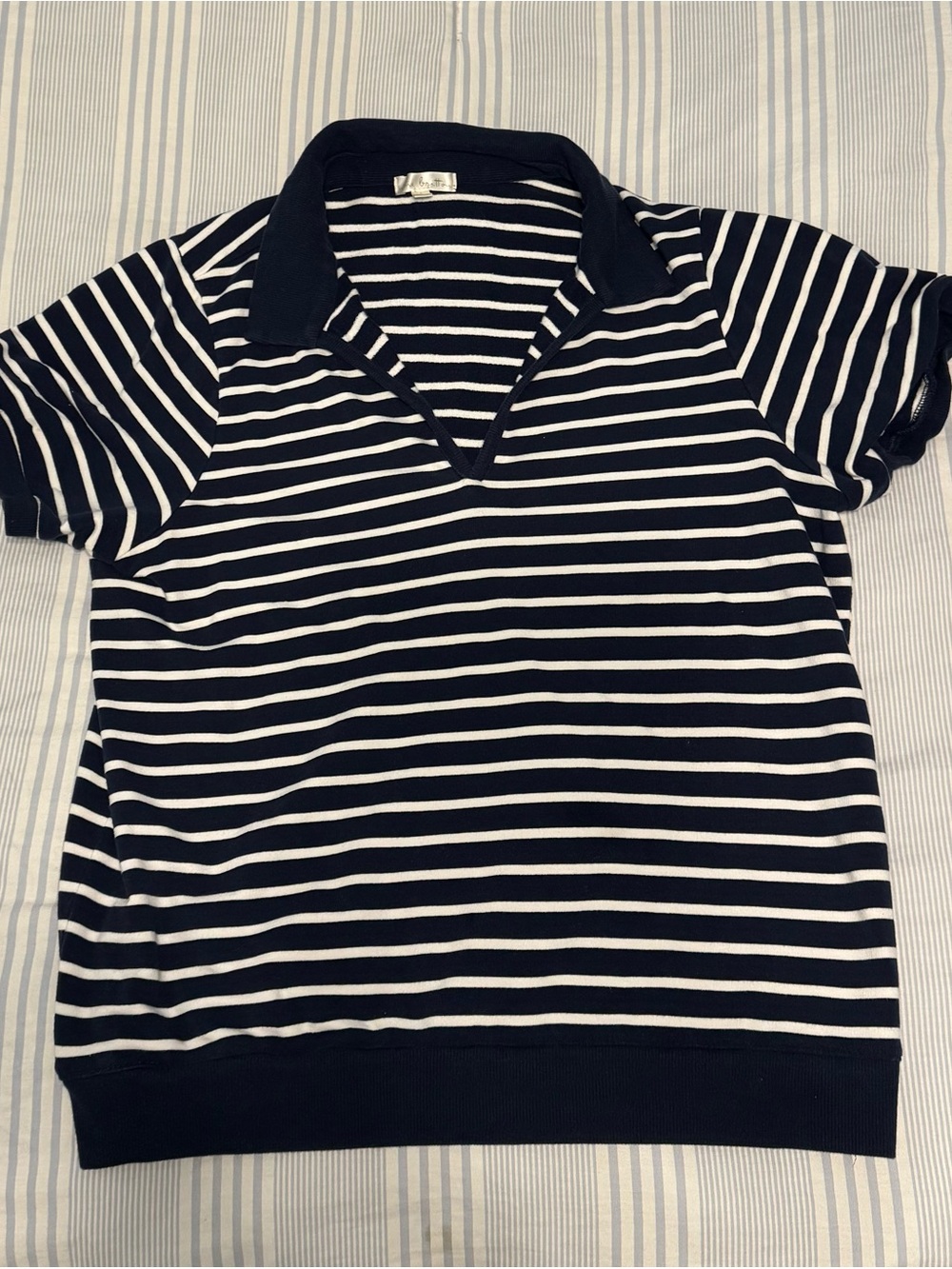 Womenβs Navy & White Stripe Polo Top
